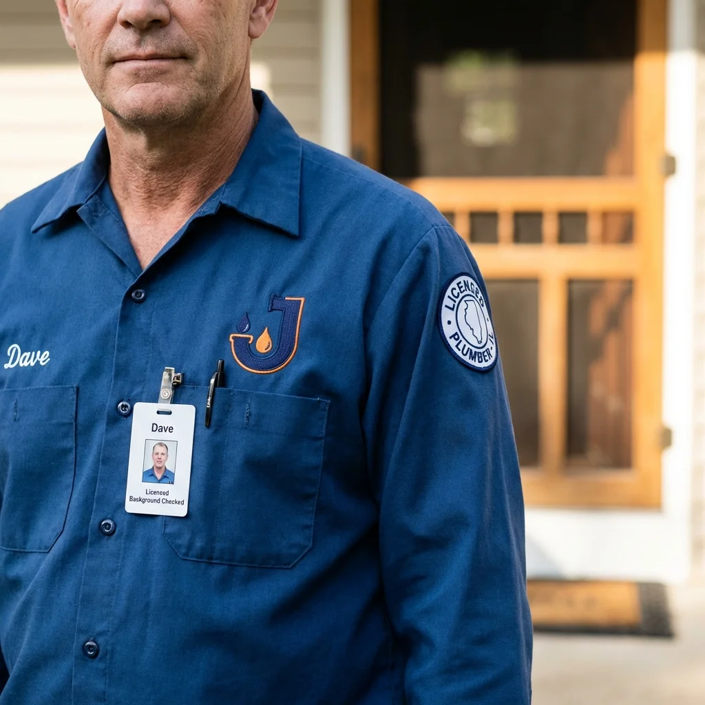 Licensed plumber showing ID badge in Woodbury, NY